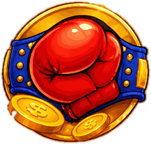 Guante de boxeo rojo sobre un medallón dorado